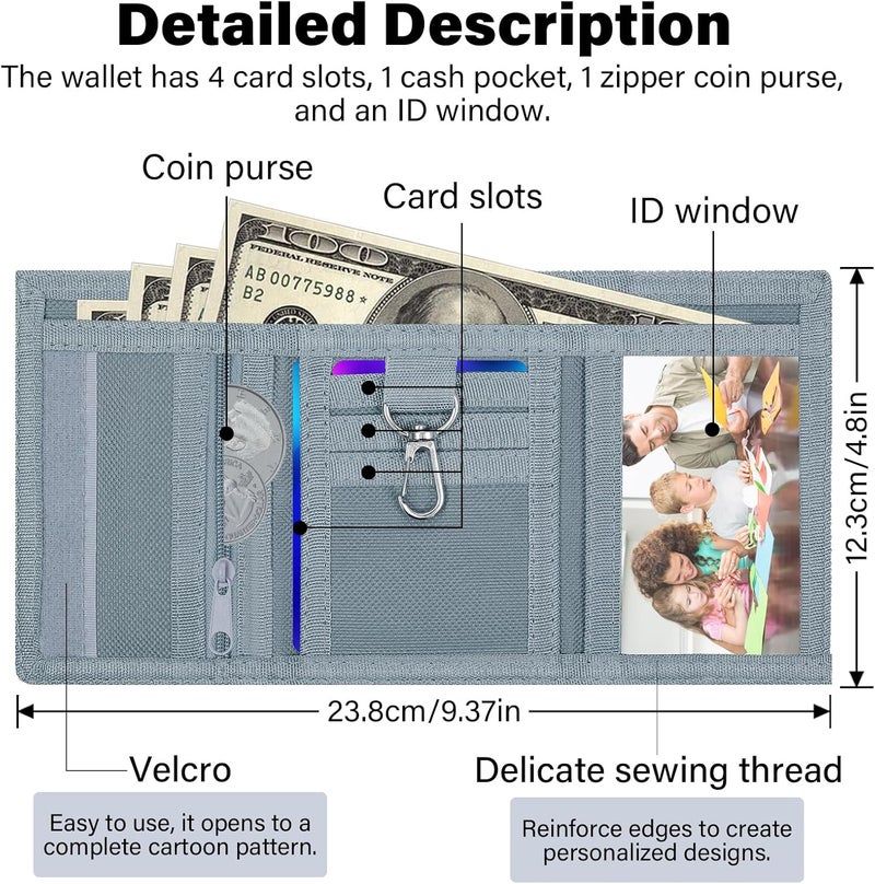 Jonyee Kids Wallet for Boys Ages 4-18, Novelty Trifold Wallet with Key Chain and Zipper Coin Pocket for Teens Children Girls Toddler, Canvas Wallet for Outdoors Sports Birthday Gifts-Web - Image 2
